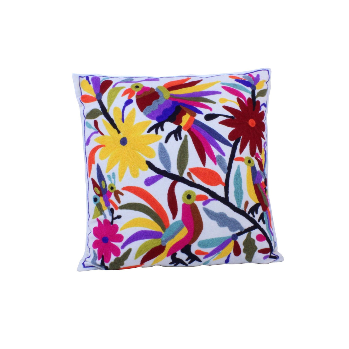 Embroidered Birds of Colour Cushion