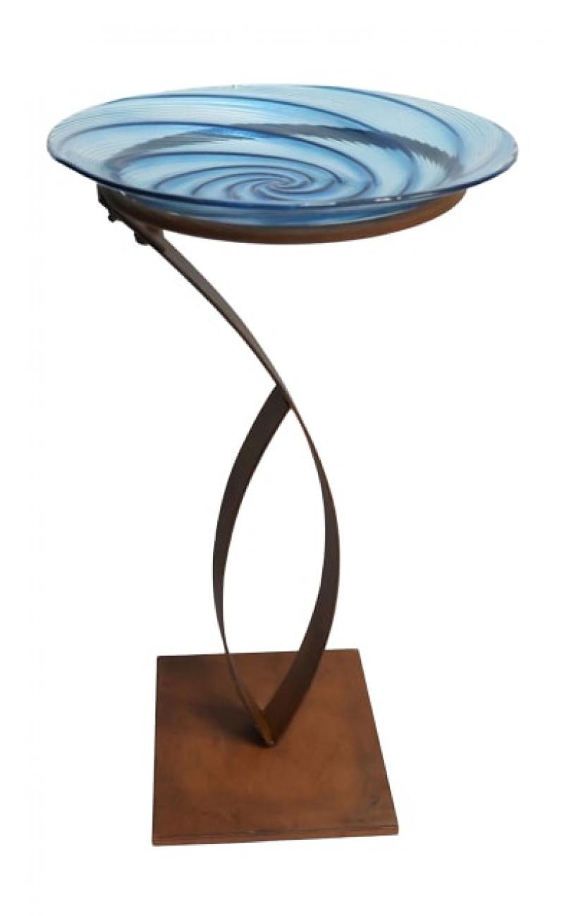 Aqua Botanical Bird Bath on Pedestal