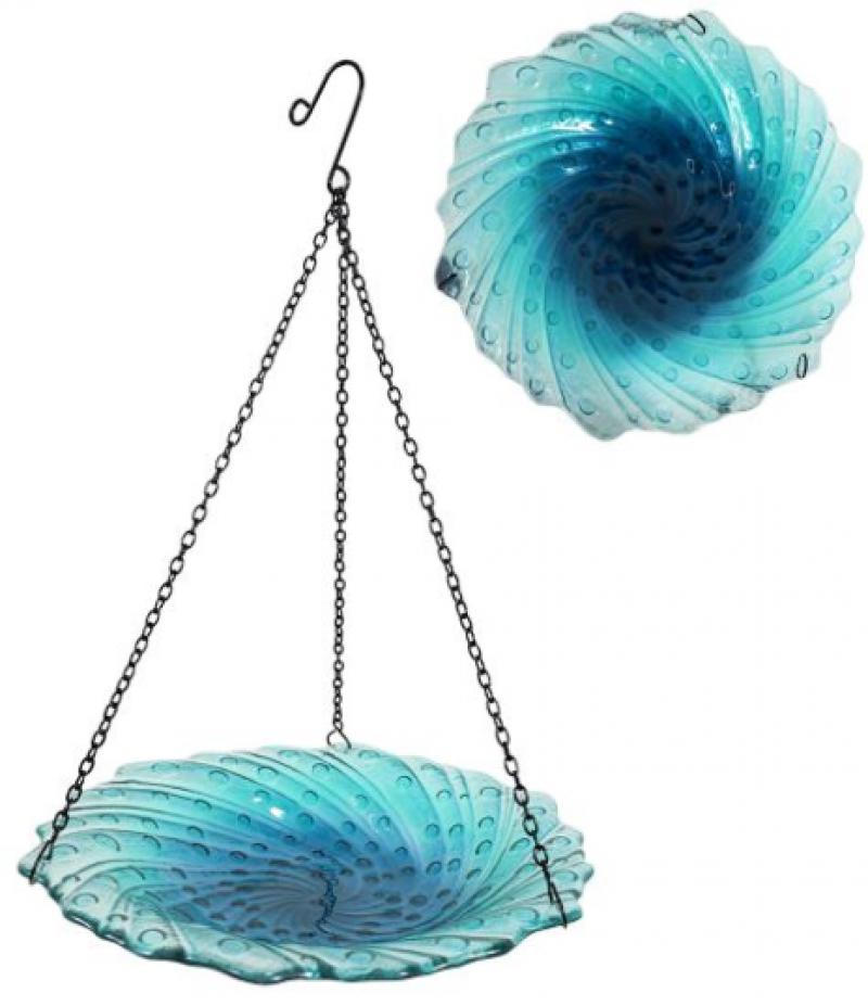 Aqua Hanging Glass Bird Feeder