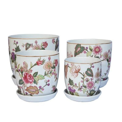 Tulip Pot w/scr-Pink Flowers [Sz:Small]