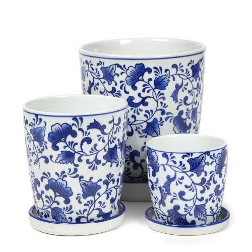 Blue & White Flower Planter [Sz:Small]