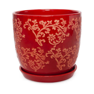 FLORAL BAROQUE PLANTER [Sz:D22CM Col:RED]