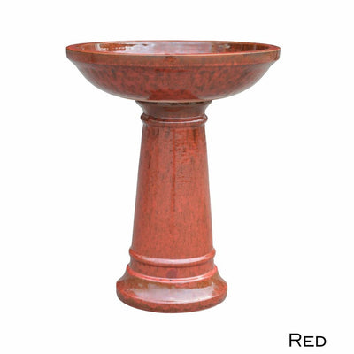 Terracotta Glazed Bird Bath [Col:RED]