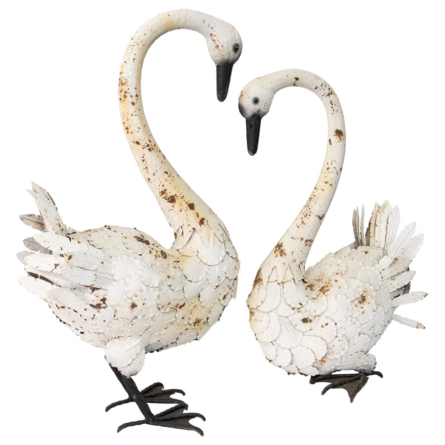 Metal Swan – Distressed White Finish [Sz:Small]