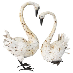 Metal Swan – Distressed White Finish [Sz:Small]