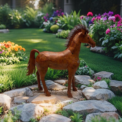 HORSE STATUE METAL RUST LOOK 