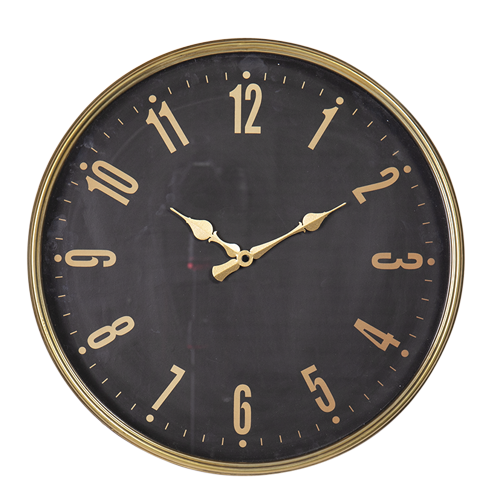 Gold and Black Round Metal Wall Clock 