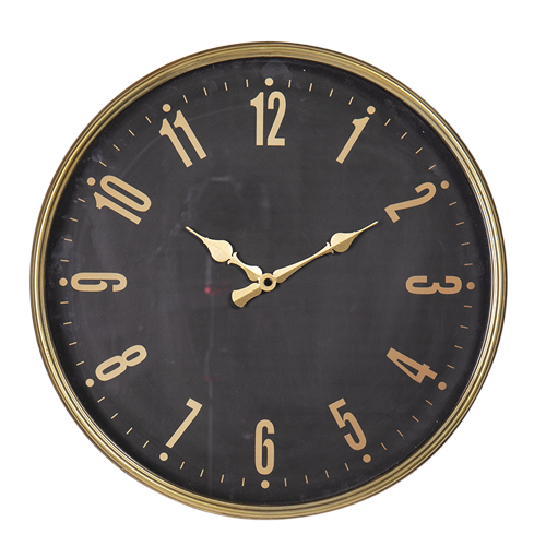 Gold and Black Round Metal Wall Clock