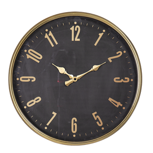 Gold and Black Round Metal Wall Clock 