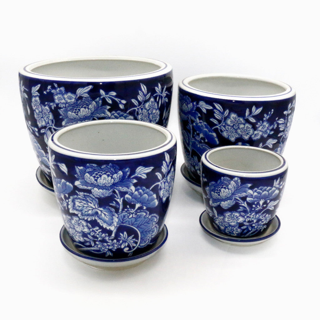 FLOWERS DARK BLUE PLANTER [Sz:Small]